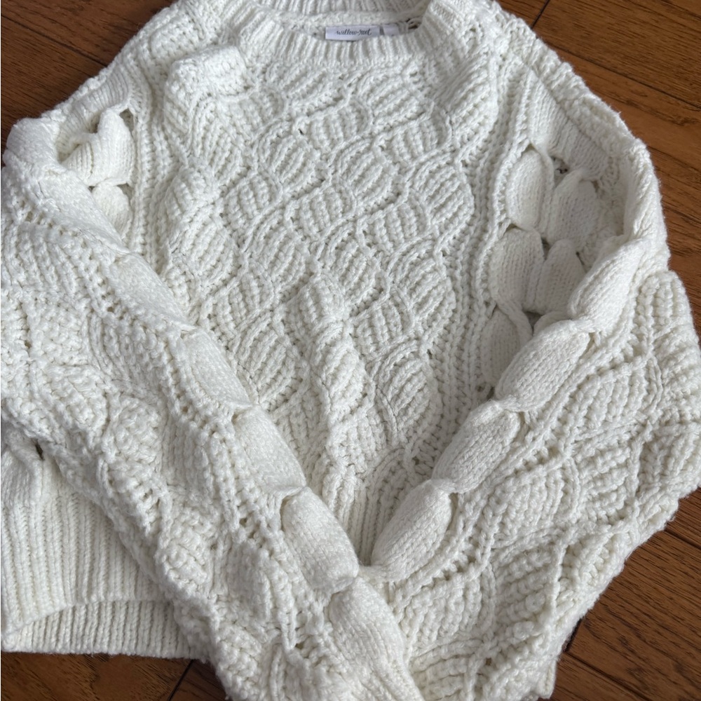 Elegant White Cable Knit Sweater